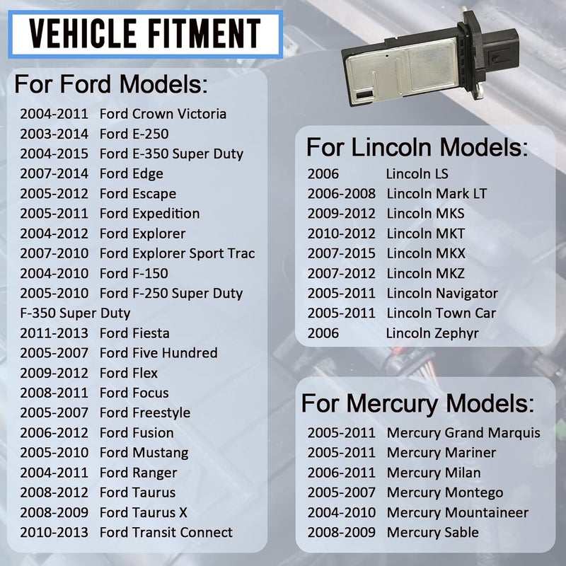 RLP حساس تدفق الهواء الشامل MAF متوافق مع فورد إيسكيب إكسبيديشن إكسبلورر F150 F250 F350 لينكولن MKX MKZ نافيجيتور تاون كار ميركوري مارينر ماونتينير يستبدل 3L3Z-12B579-BA MAF0012 - Image 5
